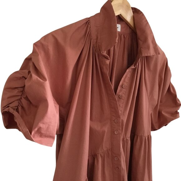ABERCROMBIE & FITCH AUREUM Women's Cinnamon Poplin Trapeze Mini Shirt Dress Sz M - Picture 3 of 7